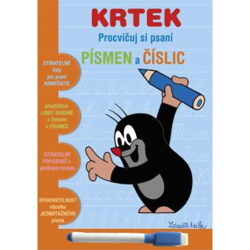 Sešit stíratelný Procvičuj si psaní písmen a číslic Krtek