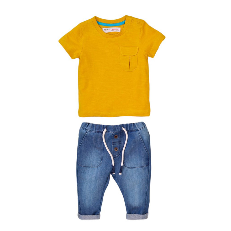 Chlapecký set - tričko a kalhoty džínové, Minoti, Planet 4, žlutá - 80/86